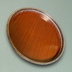 Vintage Mid-Century Silver Plate Reticulated Serving Tray Crescent Formica 12.5”